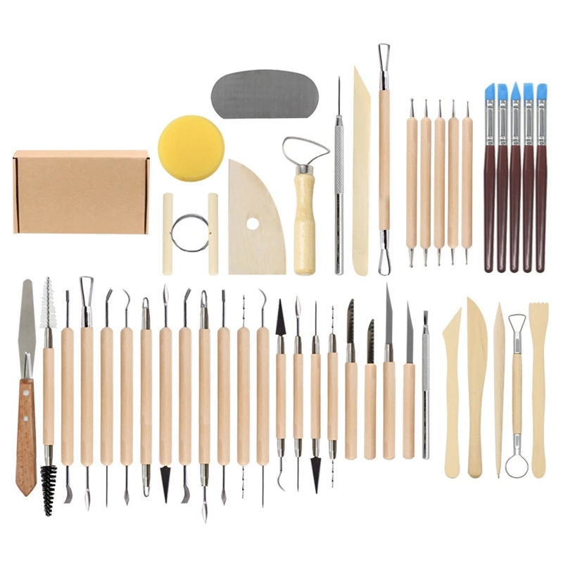 

45 PCS Clay Carving Tool Set, Suitable for Beginners, Professional Crafts, Wooden Handle Modeling Clay Tools