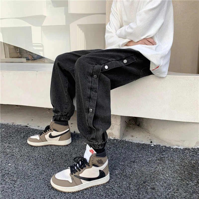 ICCLEK 2021 Fall Pants Straight Jeans Fall Loose Casual Pants Fall Winter Wide-Leg Long Pants Black Jeans Men  Punk Pants