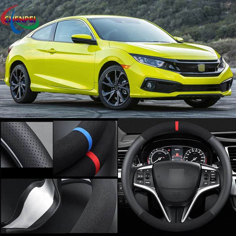 

38cm Non-Slip Dreathable Suede steering wheel cover For Honda Civic Car Interior decoration accessories