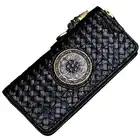 Unisex handgemachte leder vertikale brieftasche Krokodil leder gewebt lange zipper tasche Vintage Chinesischen stil kupplung tasche - 1