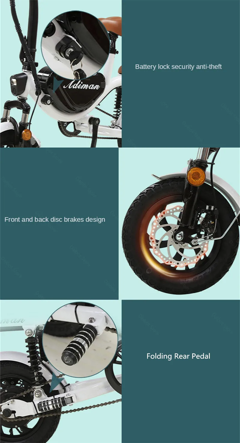 New Style Smart Electric Bike Two Wheeled Electric Bicycles Portable Mini 12 Inch 60KM 48V Electric Scooter Bike With Two Seat (20)