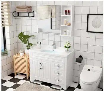 

Bathroom American light luxury bathroom cabinet combination wash face wash hand basin pool solid wood bathroom wash basin floor