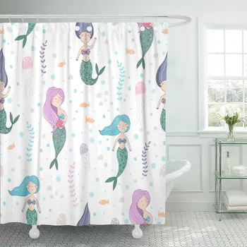 

Animal Cute Pattern Mermaids on Beautiful Beauty Cartoon Character Shower Curtain Waterproof Polyester Fabric 72 x 72 Inches