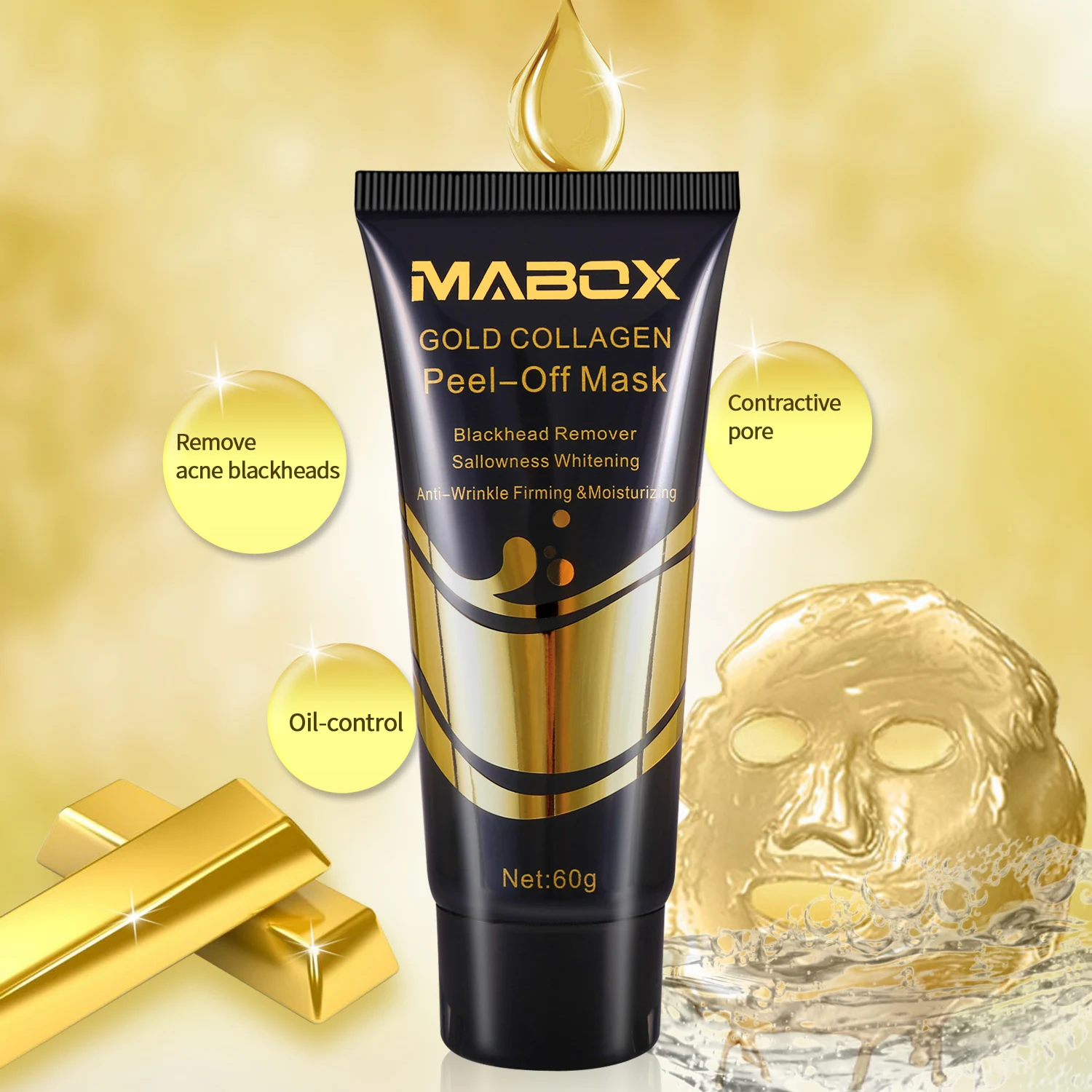 MABOX Гиалуроновая кислота+ витамин С+ 24k Золотая эссенция и Золотая маска идеальный набор для ухода за кожей сыворотка угрей