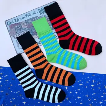 

Adult Mid Calf Crew Zebra Ombre Stripes Bee Tiger Simple Cotton Socks Stripe Yarn Stocking Knit Black Orange Contrast Red Green