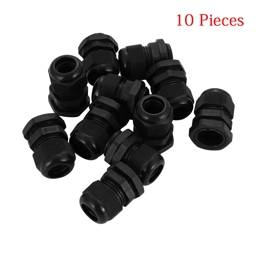 10 Pieces Nylon Cable Gland Kit, Waterproof IP68 Cable Gland Joints Adjustable Locknut, PG19 PG21 PG25