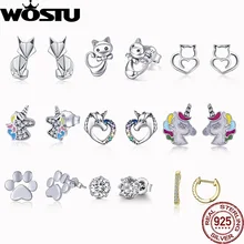 Женские серьги WOSTU,, 925 пробы, серебро, зеленый и розовое золото, серьги-гвоздики, Orecchini, модные ювелирные изделия, подарки