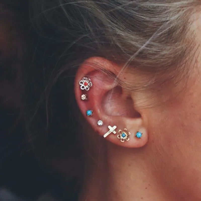 

2020 Boho Fashion Earrings Jewelry Flower Cross With Colorful Crystal Earring Set For Women Wholesale E0110