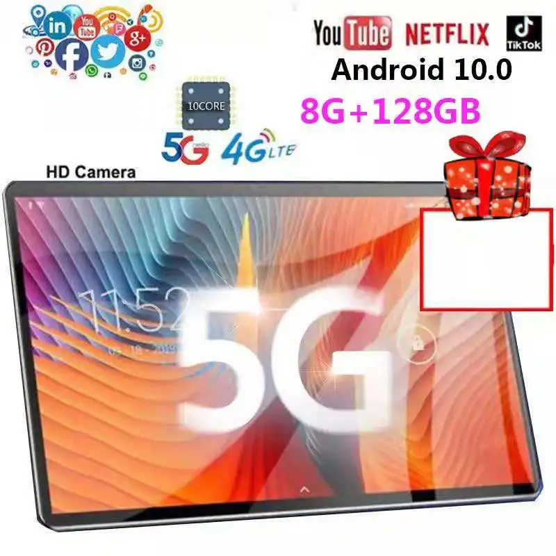 10.1 inch mediatek 4g tablet pc 10core 4G FDD LTE 8GB RAM 128GB ROM Android10.0 os with dual sim card 1280*800 IPS screen gamer