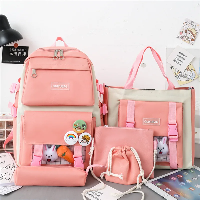 

5pcs Set Canvas Backpack School Bags For Teenage Girls Travel Laptop Bagpack Women College Student Backbag Mochilas Escolares