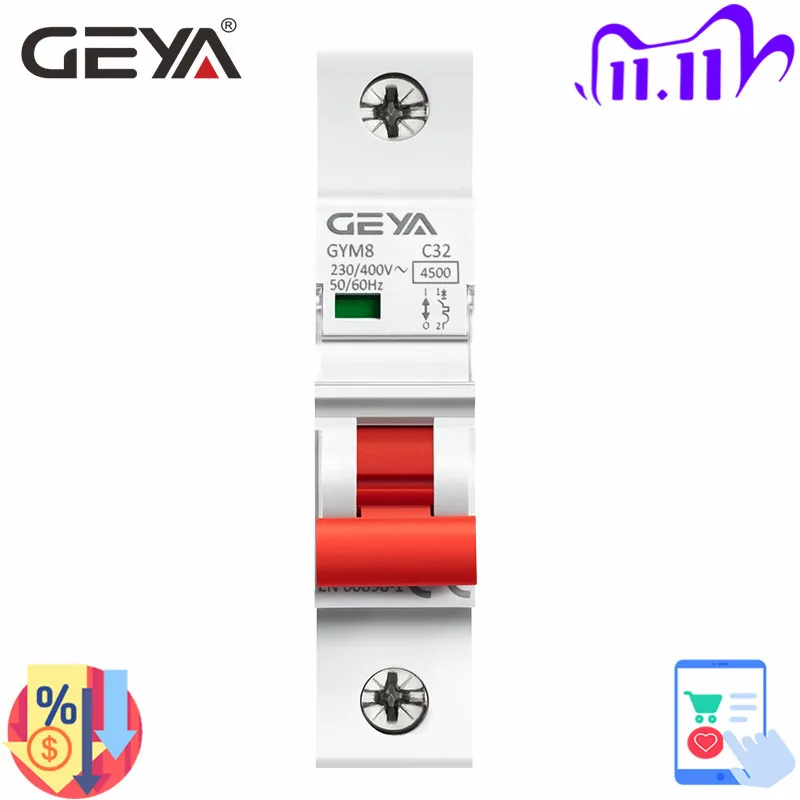 Мини выключатель MCB 220 В 400 Тип C с сертификатом CE CB SEMKO 4.5KA AC переключатель GEYA