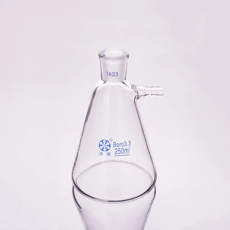 

Filtering flask with side tubulature,Capacity 250ml,Ground mouth 14/23,Triangle flask with tubules,Filter Erlenmeyer bottle
