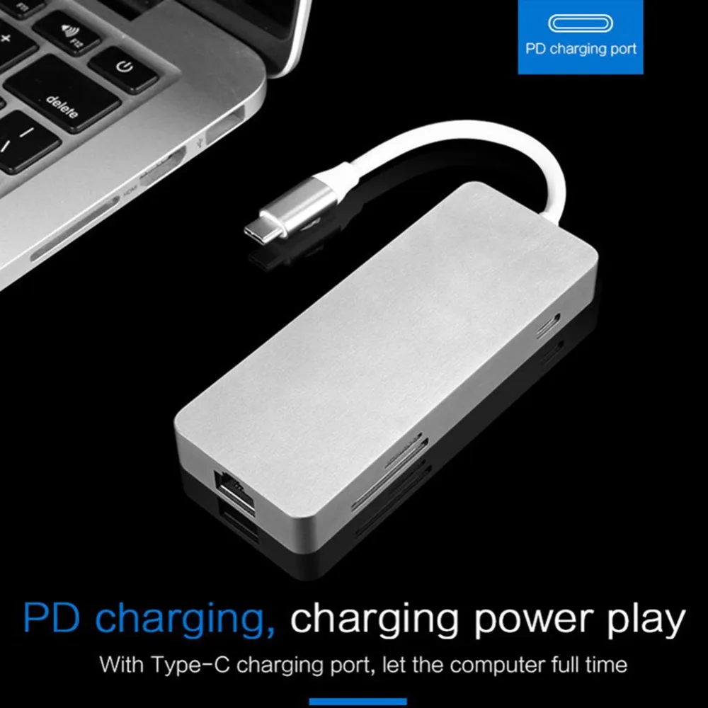 Горячий тип C USB C концентратор 7 в 1 многопортовый USB 3,0 type C к HDMI USB 3,0 RJ45 SD/TF кардридер зарядка PD адаптер конвертер для Mac