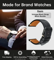 Premium Genuine Leather Quick Release Watch Band Strap for 21mm (Black B Buckle)