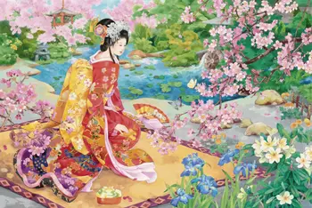 

JMINE Div 5D Japanese Woman Flower Garden Full Diamond Painting cross stitch kits art Portrait 3D paint by diamonds