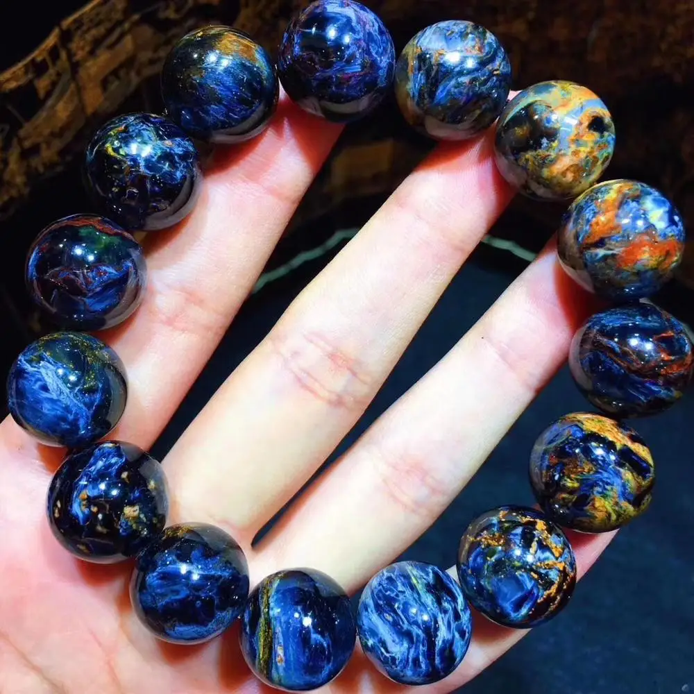 

Genuine Natural Pietersite Blue Gemstone Round Beads Bracelet 15.2mm From Namibia Stretch Healing Stone AAAAAA