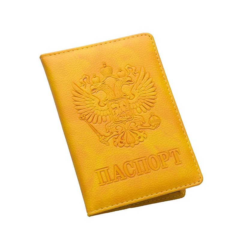 Премиальная Обложка для паспорта России, 19 цветов, кожаная мужская Обложка для паспорта и путешествий, кошелек для паспорта, женский пакет для удостоверения личности и карт - Цвет: Yellow A