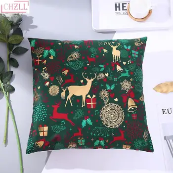 

CHZLL Green Merry Christmas Cushion Cover Christmas Pillowcase Gold Xmas Pillow Case Christmas Decoration for Home New Year Gift