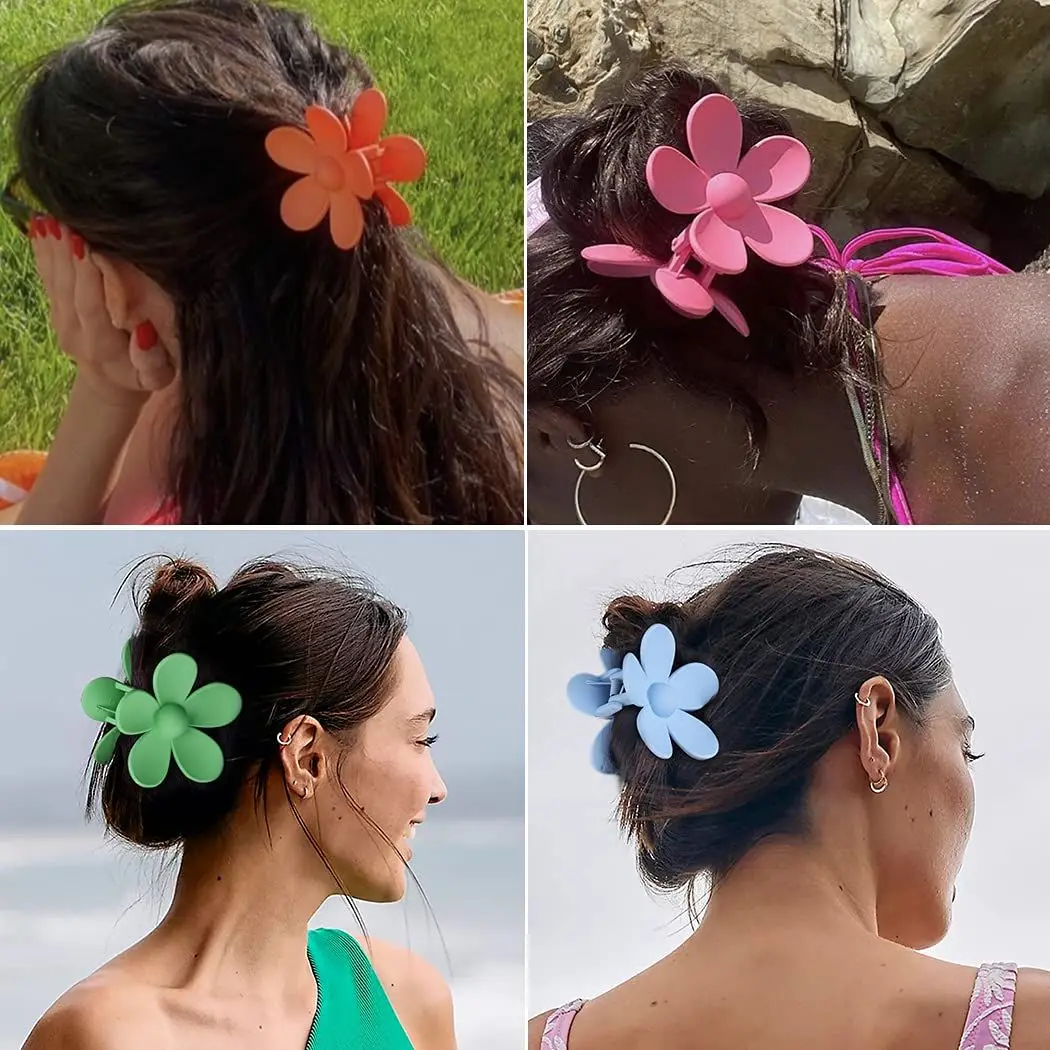 Fashion Plastic Colorful Flower Hair Claw Clips Easily Hold Hair Style No  harm scalp Clips for Thick Hair - AliExpress