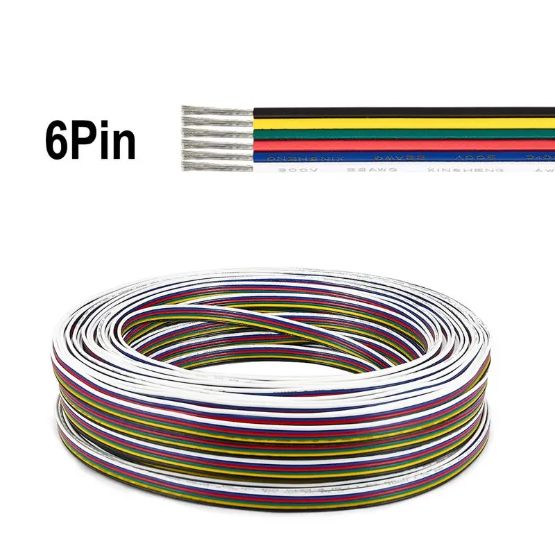 6-контактный изоляционный провод из луженой меди ПВХ-кабель 22AWG 5/10/20/30/50 м