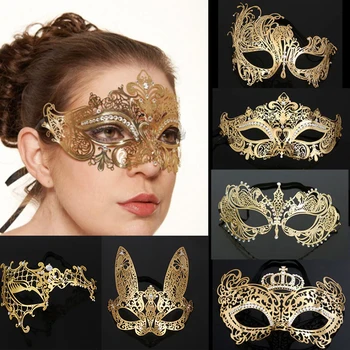 

Venice Halloween Metal Mask Diamond Cutout Gold Ball Mask Woman Masquerade Nightclub Party Mask Men's Iron Face Mask