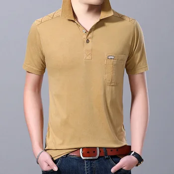 

2020 Summer short-sleeved men's POLO shirt Men's high-end slim solid color lapel cotton casual polo shi blue yellow