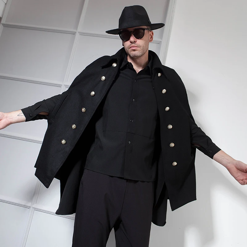 Autumn winter loose mid-length coat men's World War II Cape Cape Cape Wool coat large-size men's fashion bat sleeves Autumn winter loose mid-length coat men's World War II Cape Cape Cape Wool coat large-size men's fashion bat sleeves