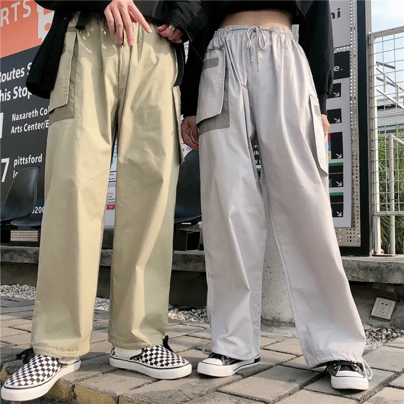 Осень bf Harajuku женская одежда Капри модные бренды Высокая талия Свободные большие карманы корейский ins брюки карго ulzzang