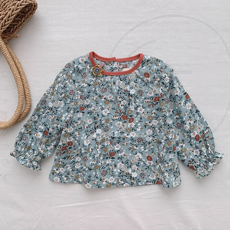 Корейская маленькая Цветочная куртка для девочек и детская одежда Новая Осенняя детская одежда топы для девочек - Цвет: Тёмно-синий