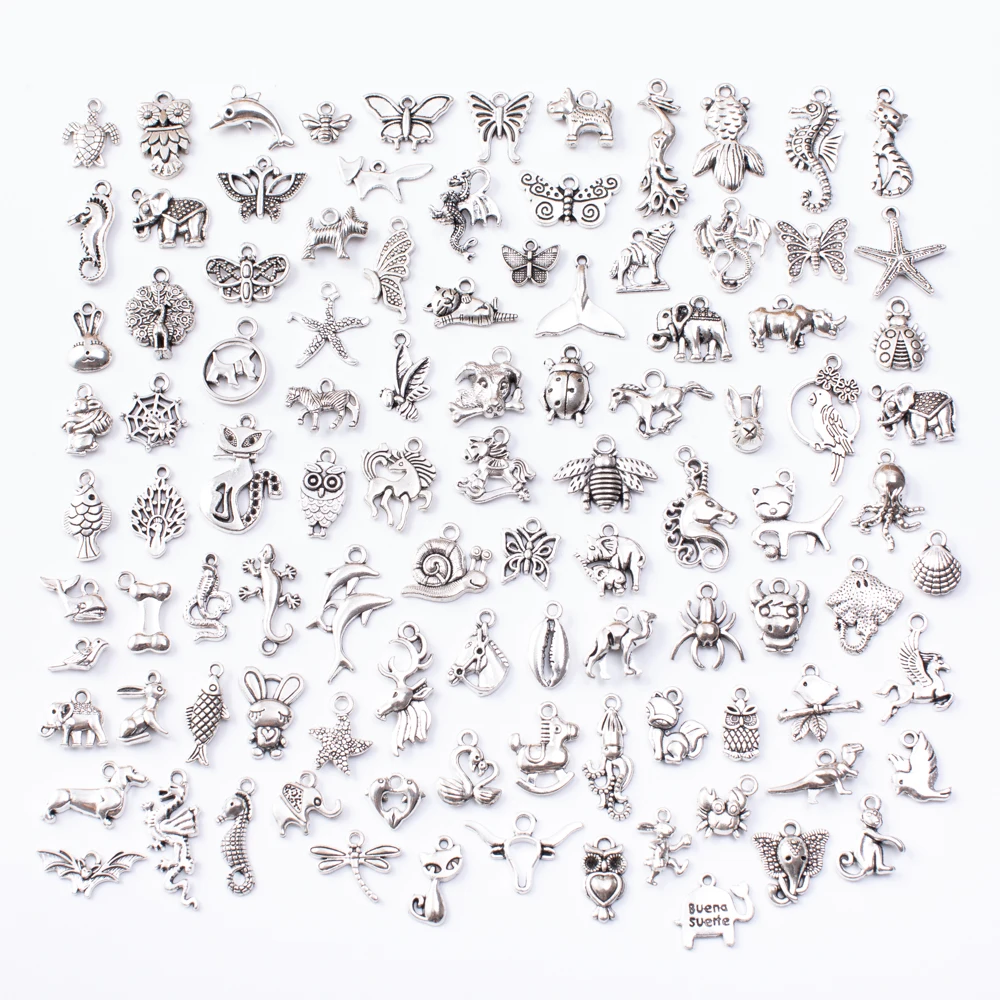 Серия животных 100 шт тибетские серебряные смешанные стили Подвески самодельные ювелирные изделия для изготовление браслета ожерелья Аксессуары js2230