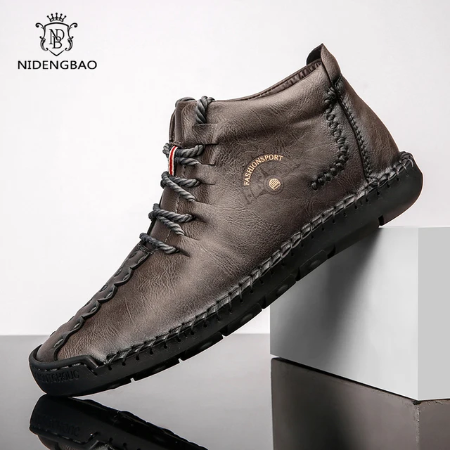 US $20.02 Large Size 39-50 Male Casual Men shoes 2020 Fashion New Leather Fur Handmade Vintage High Tops Male