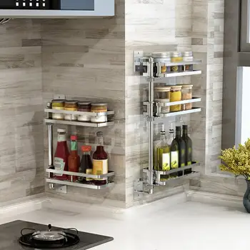 

AUGKUN Kitchen Storage Shelf Seasoning Rack Wall Mount Stainless Steel Tableware Corner Rack Multi-layer Seasoning Organizer