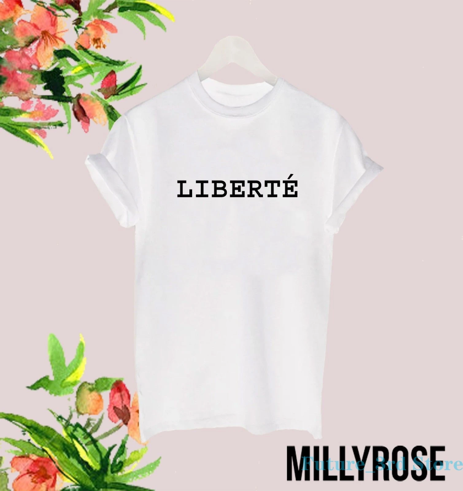 Womens Ladies Celeb Designer Liberte 1987 Slogan Print Short Sleeve T Shirt Top