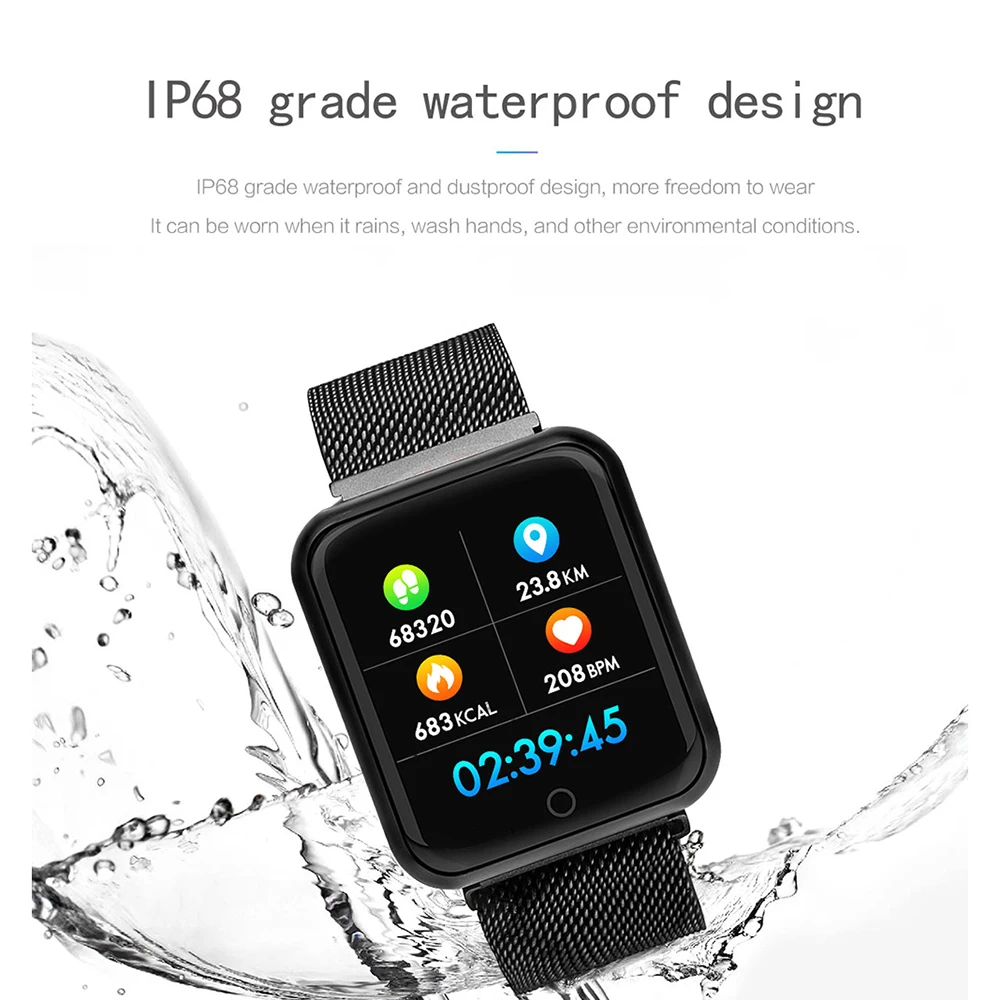 P68 touch screen bracelet heart rate monitor blood pressure smart watch Men fitness tracker health wristband Smart band watches