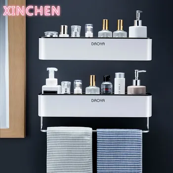 

Bathroom Shelf Wall Mounted Shampoo Shower Shelves Holder Kitchen Storage Rack Organizer Towel Bar Bath Accessories