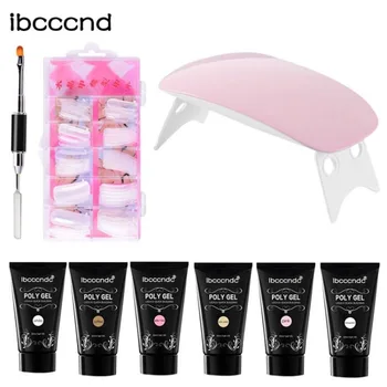 

Poly Gel Nail Extension Set 6 Bottles Nail Polish + Lamp + Dual Head Nail Brush + Tips Manicure Set Tool nails beauty women 2018