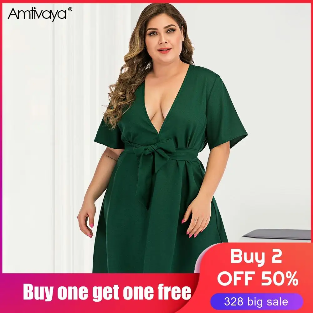

Amtivaya Women 's Plus Size Dress Summer 2020 Clothes Beach Sexy Party Dresses Long Sleeve V Neck Gothic Knee Length Midi Dress.