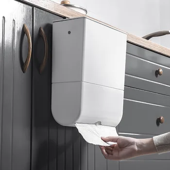 

Kitchen Wall Trash Can with Tissue Box with Lid Sliding Switch Sealed Trash Storage Livingroom And Bathroom Plastic Wastebasket