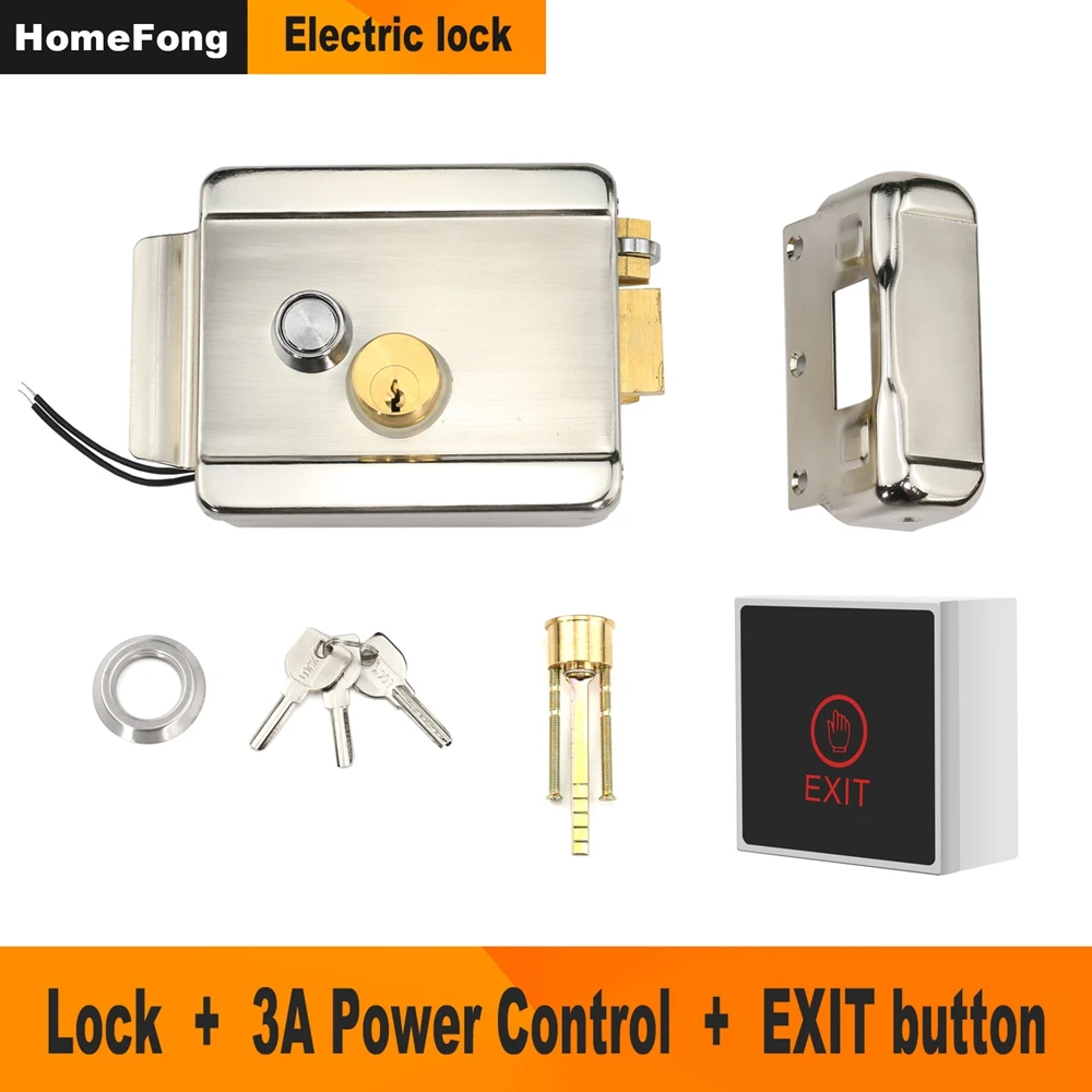 US $66.40 Homefong Metal Electric Lock for Gate Home Intercom Video Door Phone Door Access Control System Kit with 3A Power Supply Control