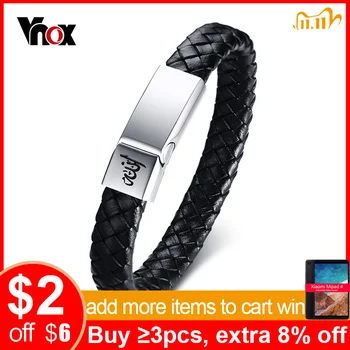 

Vnox Mens Allah Religious Prayer Bracelet Stylish Braided Genuine Black Leather Bracelet Male Boy Gift Jewelry