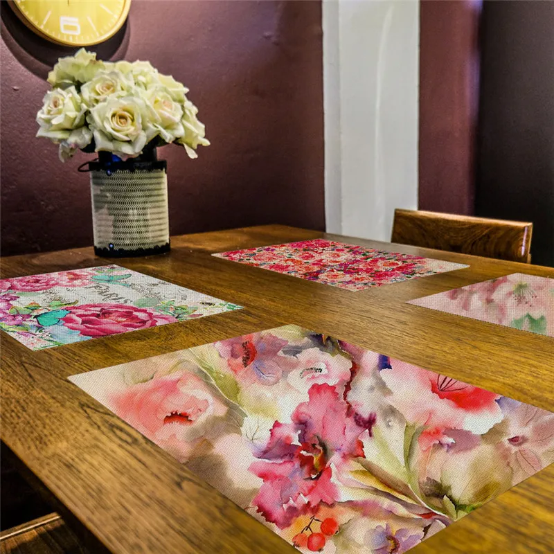 Soft Mat Flower Printing Dinner Table Placemat Waterproof Non Slip Flower Printing Dinner Table Placemat