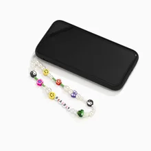 

Ins Woven Smile Love Letter Beaded Anti-lost Phone Chain Soft Ceramic Lanyard Charm Strap Mobile For Girls Phone Choker Keys