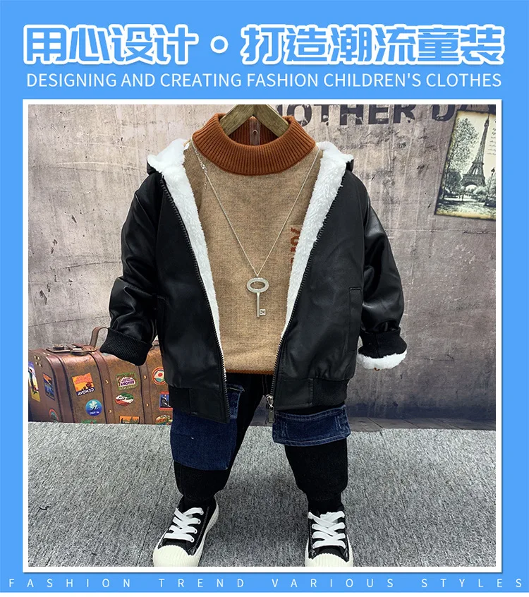 Baby Boys Clothing Sets winter Children's Warm coat,knit sweater,thick jeans 3pcs Suits boys Sports Kids Clothes Fashion Clothes