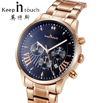 

KEEP IN TOUCH Fashion Moon Men Watches Analog Quartz Wristwatches Waterproof Chronograph Sport Date Steel Watches montre homme