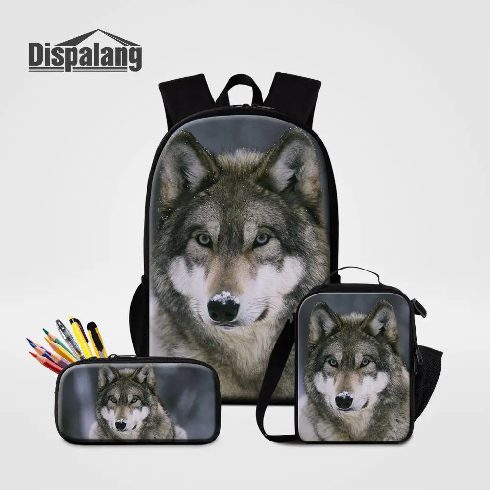 2 PCS Set2 Набор из 3 предметов, школьный рюкзак, Ланчбокс, чехол-карандаш для студентов, детей, на заказ, животные, лиса, школьные сумки, начальный рюкзак, детский рюкзак - Цвет: 2 PCS Set2