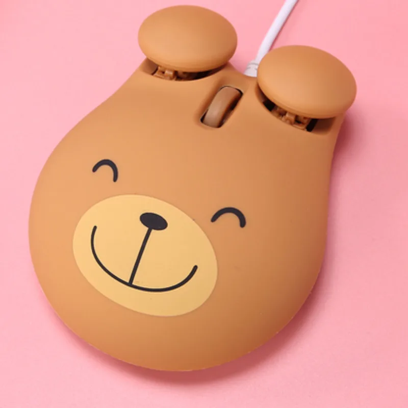 

CHYI Usb Mini Computer Mouse Cute Bear Wired Optical PC Mause 3d Cartoon Animal Lovely Gift Portable Laptop Mice For Kids Girls