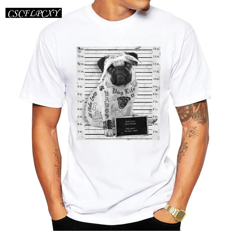 

2019 Pug Life Vintage Design Men T Shirt Bad Dog Pug Police Dept Printed T-shirt Short Sleeve Casual Tops