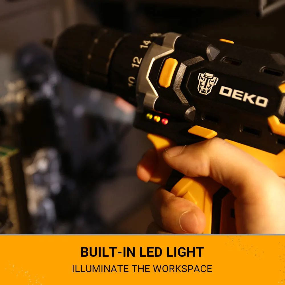 DEKO Cordless Drill 12V 16V 20V Mini Wireless Power tools DC Lithium-Ion Battery Electric Screwdriver Home DIY Drilling Machine 4
