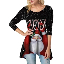 ##Special Price Christmas Women Shirt Lady Cartoon Print Xmas Tops Long Sleeve O Neck Tee Shirt Female Festival Irregular Hem Camista Mujer D30 ##Special Price Christmas Women Shirt Lady Cartoon Print Xmas Tops Long Sleeve O Neck Tee Shirt Female Festival Irregular Hem Camista Mujer D30