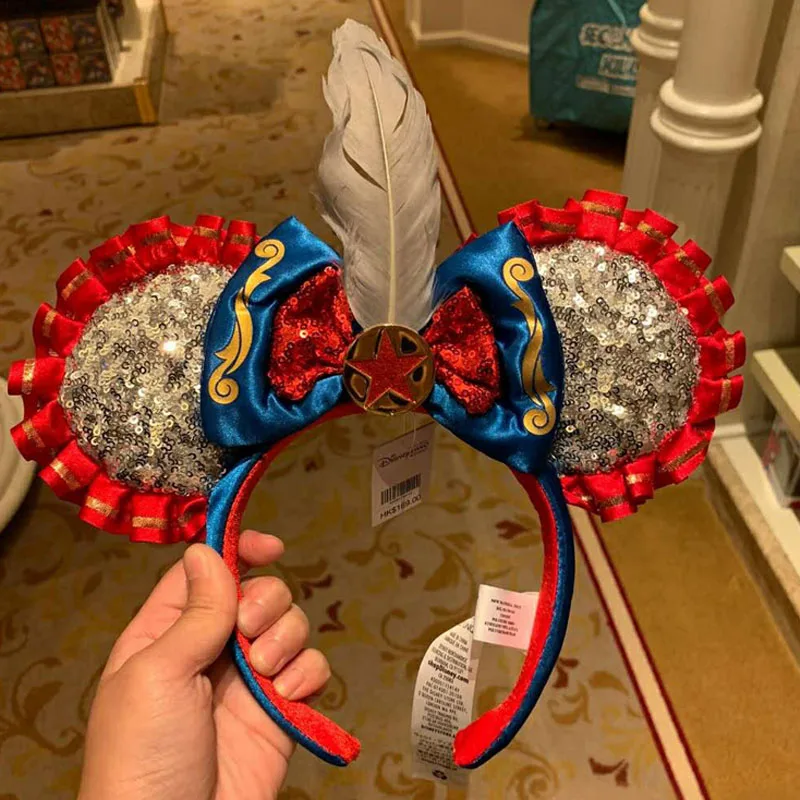Hair Accessories Princess Pretend Toys Disney Mermaid Mickey Minnie Ears Headband Sequin Big Bow Costume Girl Cosplay Plush Adult/Kids Gifts